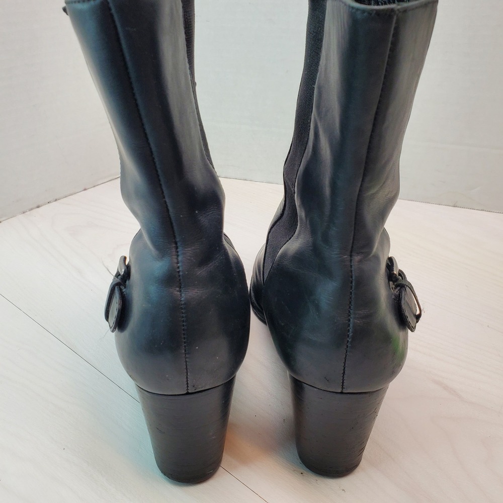 Cole Haan Black Leather Ankle Boots Buckle‎ Elastic Side Block Heel 9.5B - Picture 16 of 16